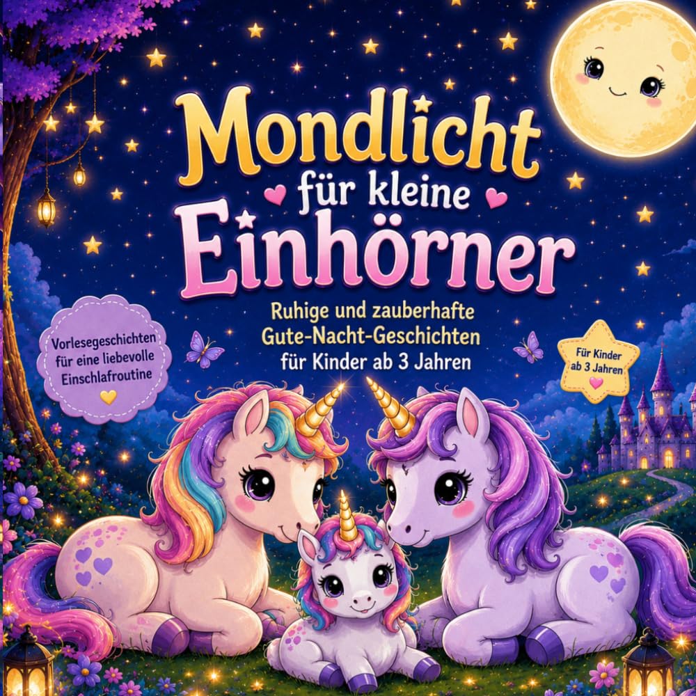 Mondlicht für kleine Einhörner: Ruhige und zauberhaften Gute Nacht Geschichten für Kinder ab 3 Jahren mit Affirmationen & Traumtagebuch
