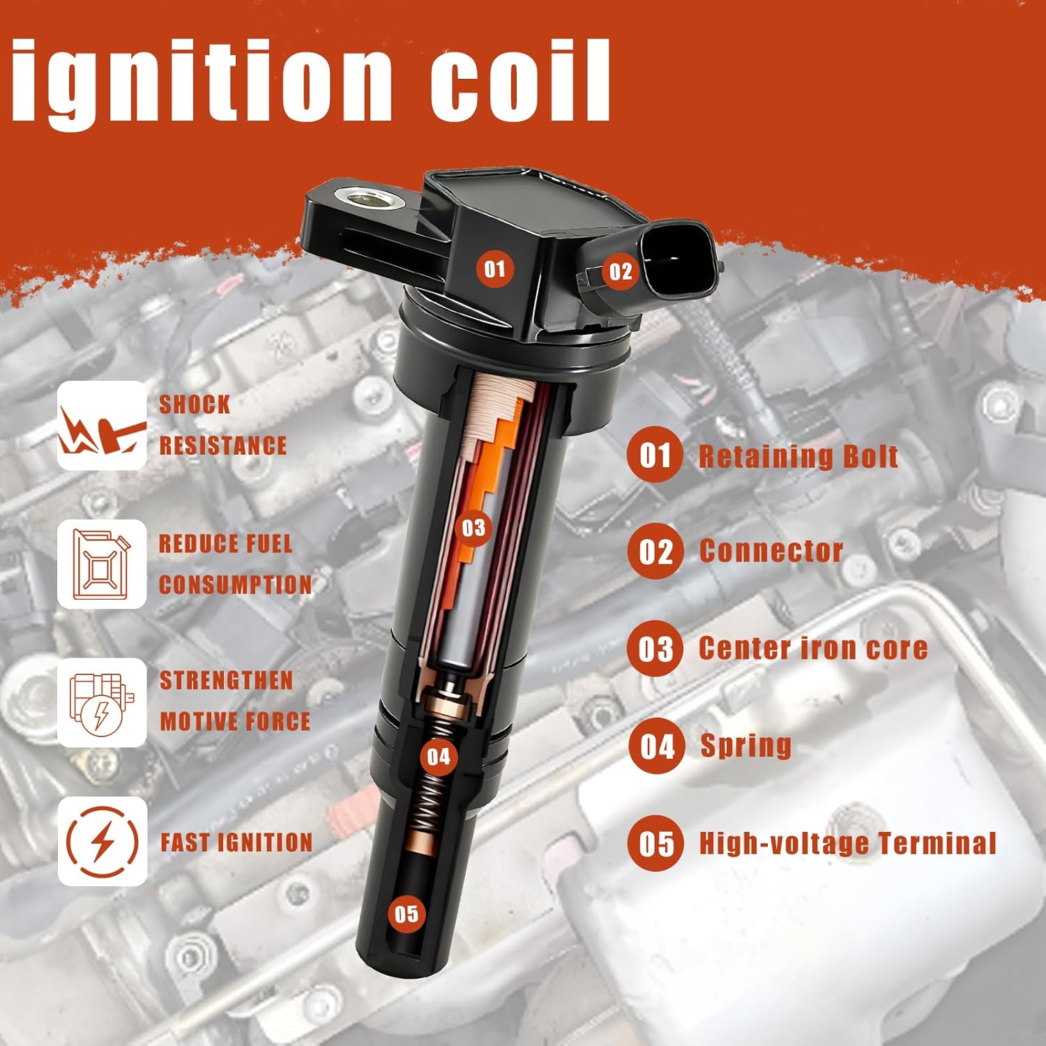 Set of 6 Ignition Coil Packs Replacement of UF648 Compatible with Dodge V6 3.6L Avenger Challenger Charger Durango Journey Compatible with Jeep Wrangler for Ram V6 3.6L Chrysler 300 Town&Country