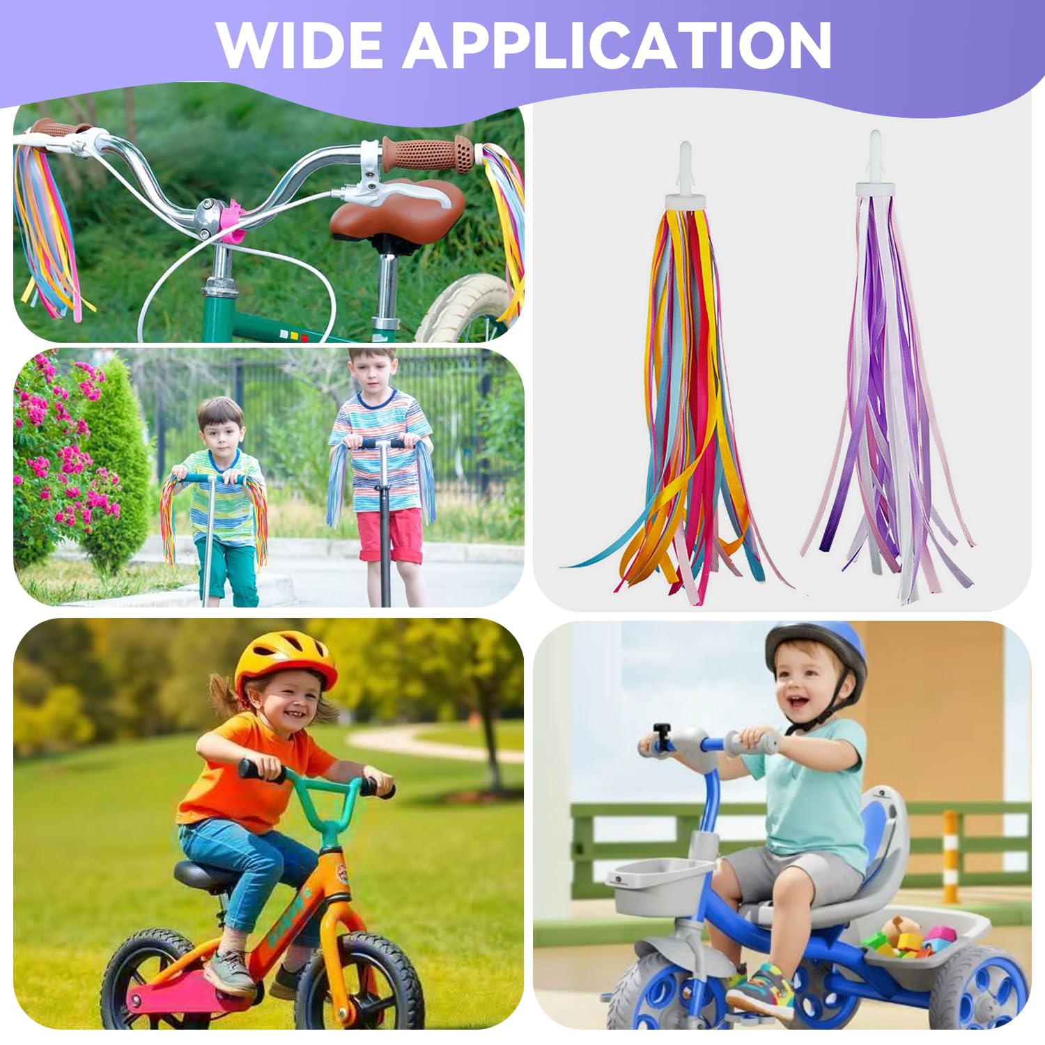 Accessoire Velo Enfant Rubans Guidon Streamers 2 Paires Arc-en-Ciel