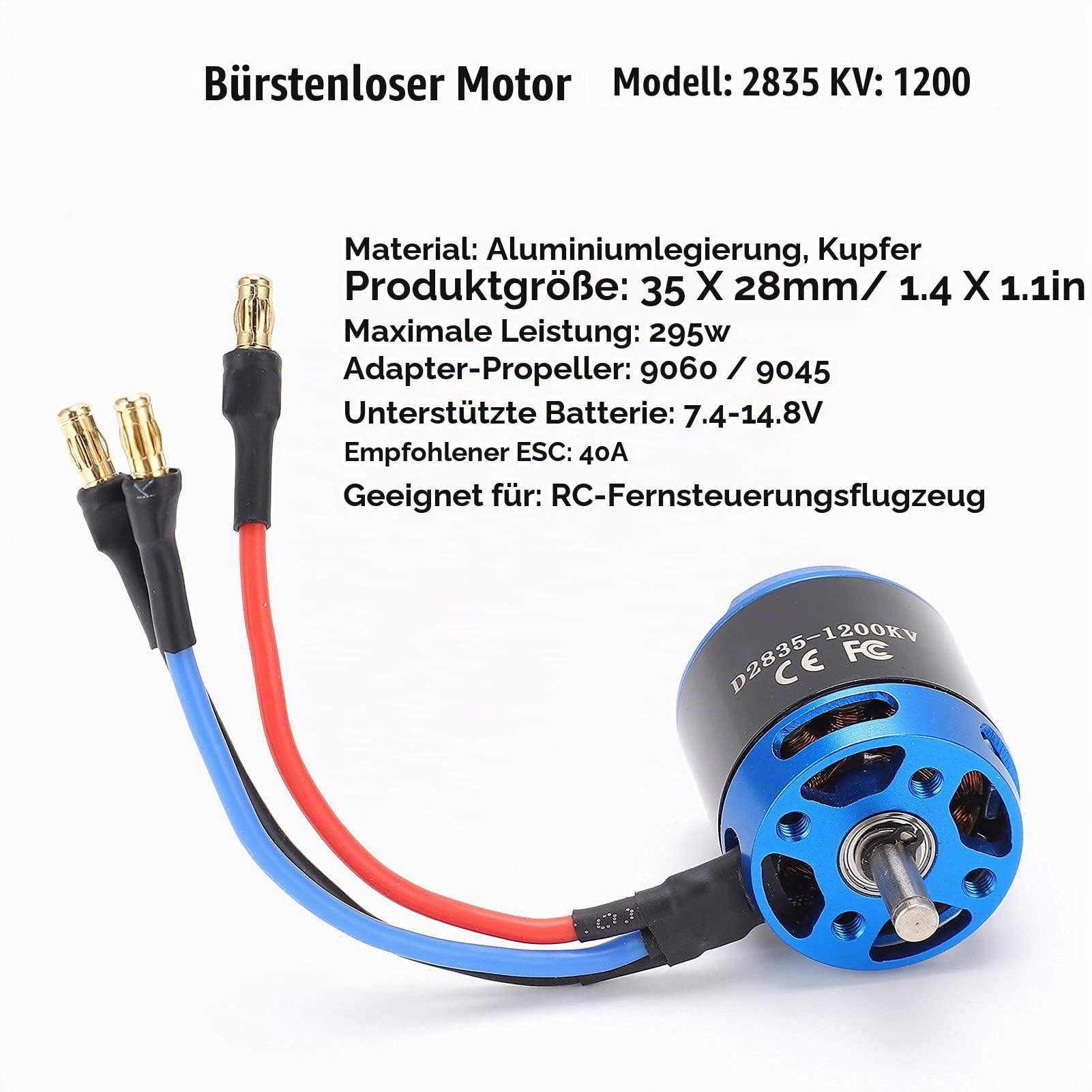 Bürstenloser Motor, Verschleißfester Langlebiger 2835 1200Kv Langlebiger Bürstenloser Metallmotor, Kompatibel Für Rc-Flugzeuge Modellierungs Zubehör