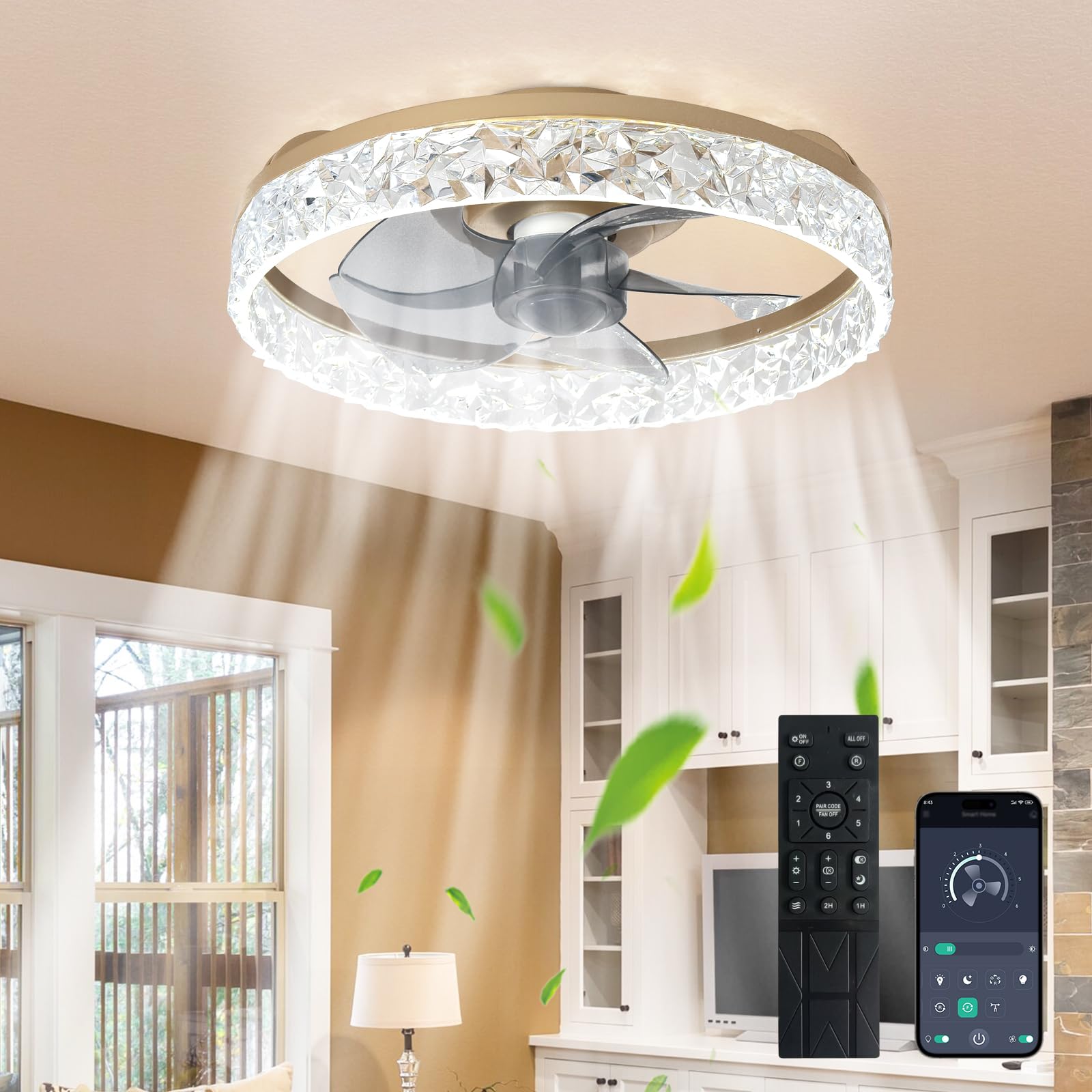 Depuley 16-Inch Ceiling Fans with Lights: LED Ceiling Fan with Remote & APP Control - Low Profile Ceiling Fan with 6 Speeds & 3 Color Temperature - Dimmable Flush Mount Fan Light for Bedroom - Gold