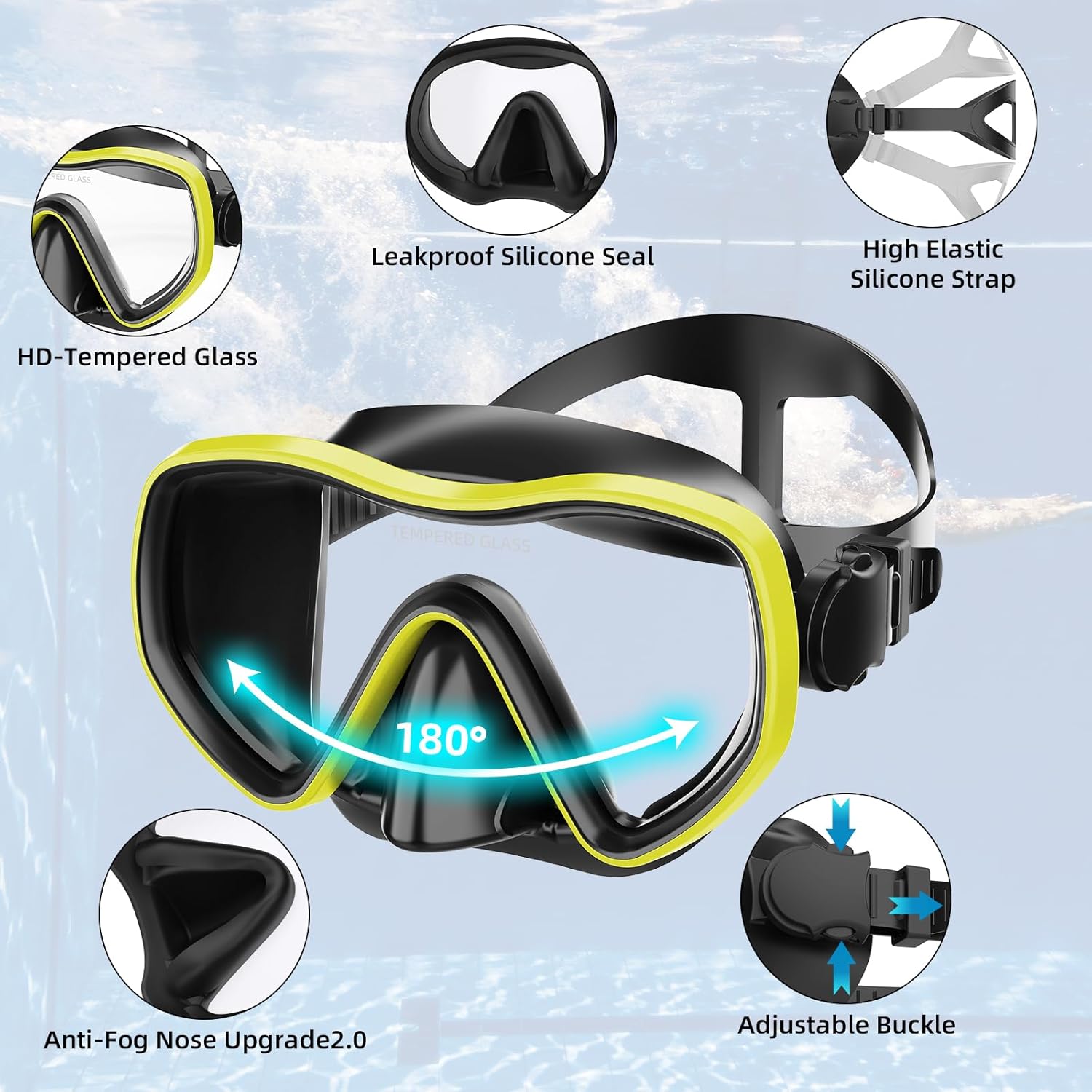 Snorkeling Gear for Adults, Dry Snorkel Set 180° Panoramic Wide View Anti-Fog Scuba Diving Mask, Professional Snorkel Gear for Free Breathing, Swimming, Diving, Nose Upgrade 2.0 - Image 2