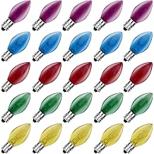 SUNSGNE C7 Multicolor Christmas Replacement Bulbs, Clear Multicolor Incandescent Light Bulbs for C7 Outdoor Patio Christmas String Lights, E12 Candelabra Base, 5 Watt, 25 Pack