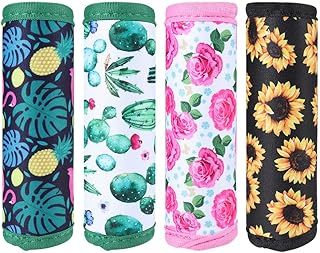 4PACKS Neoprene Handle Wraps Beautiful Flower Handle Grip Identifier Pad for Travel Bag Luggage Suitcase (Floral)