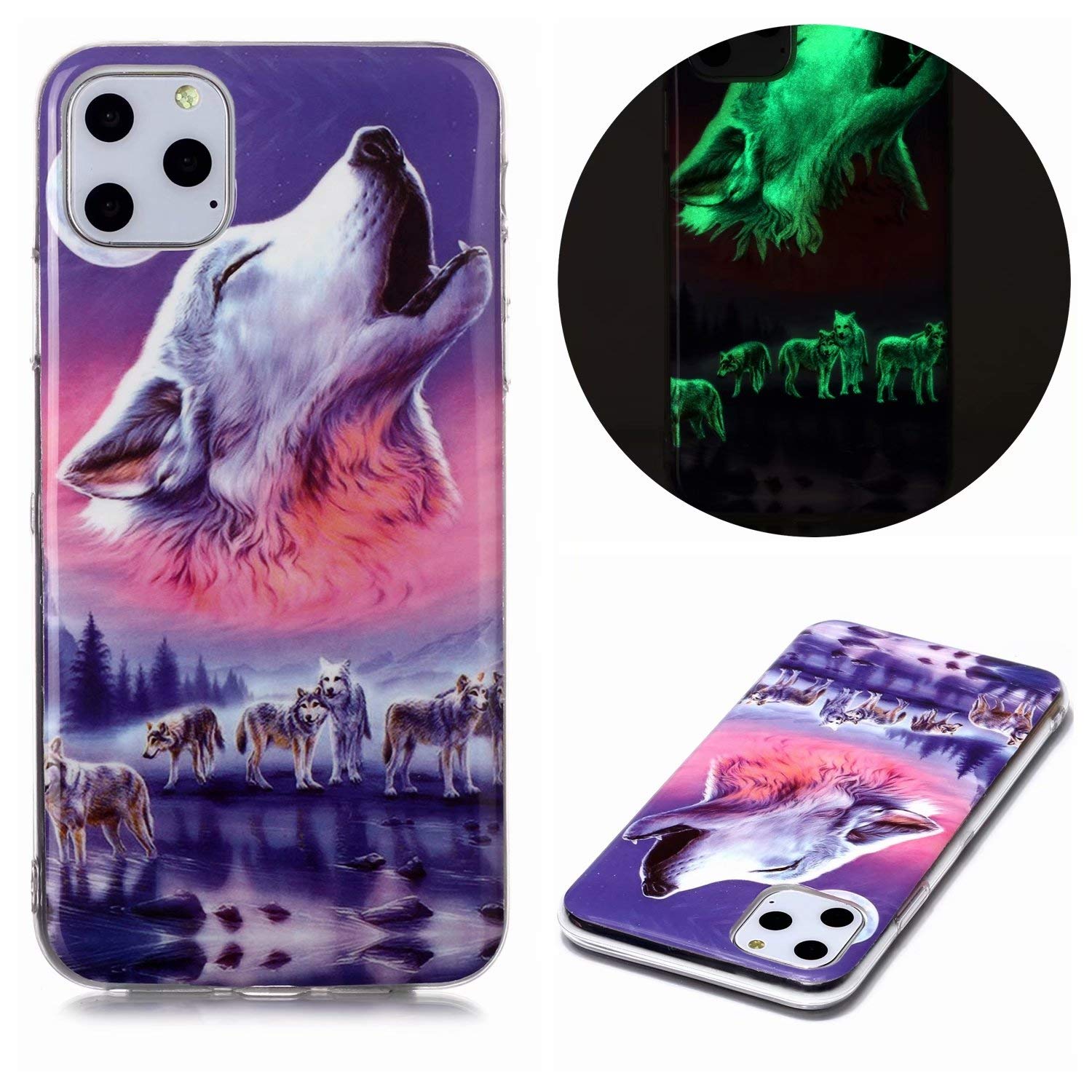 EnjoyCase Case Luminous for iPhone 12 Mini 5.4",Howl Wolf Design Soft Ultrathin Fluorescent Night Glow Flexible Silicone Rubber Shockproof Protective Back Cover