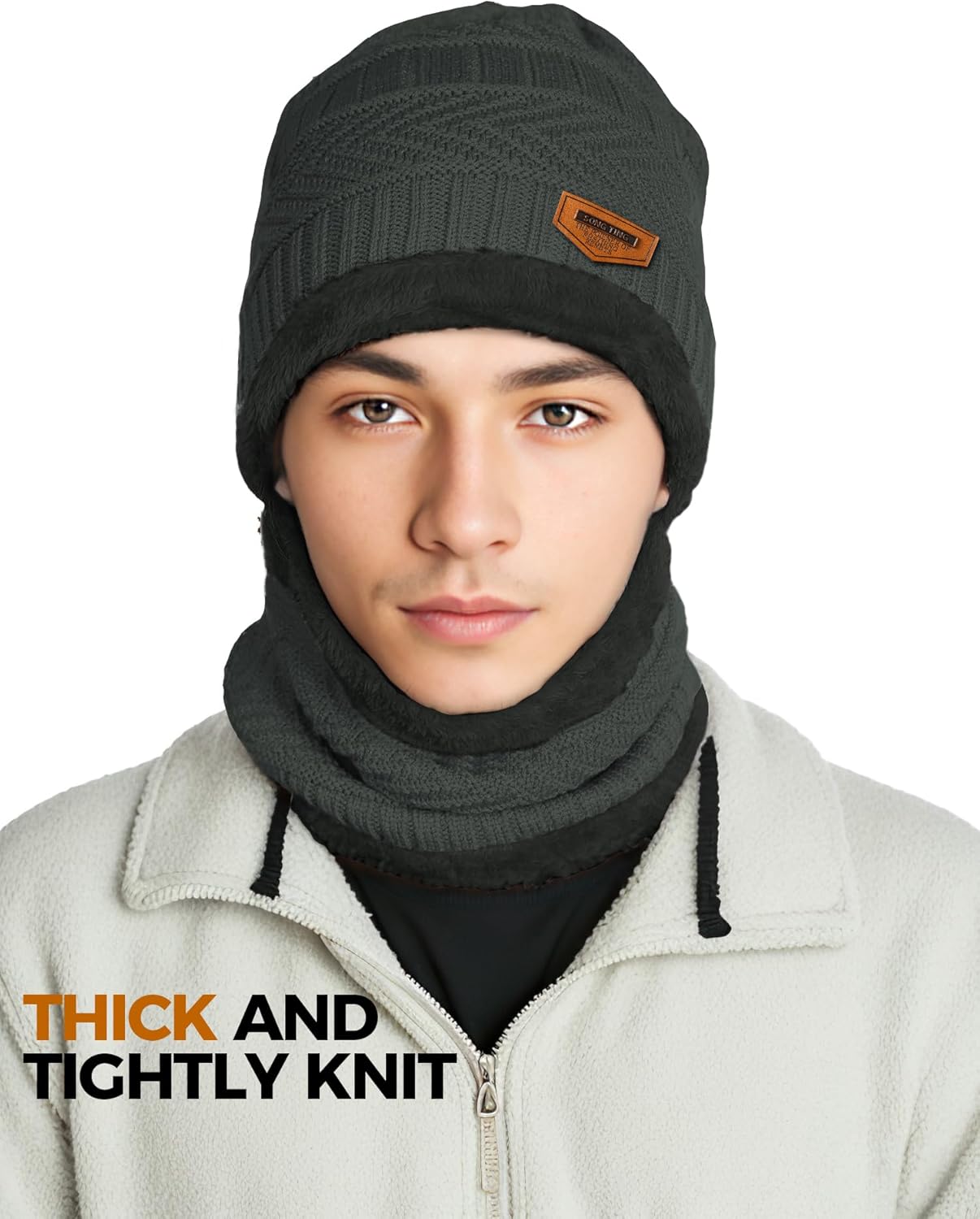 Beanie Hats for Men Women Neck Warmer Cold Weather Gear Men Gift Set for Winter Hat Neck Scarf Guys Face Mask Snow Suits - Image 2