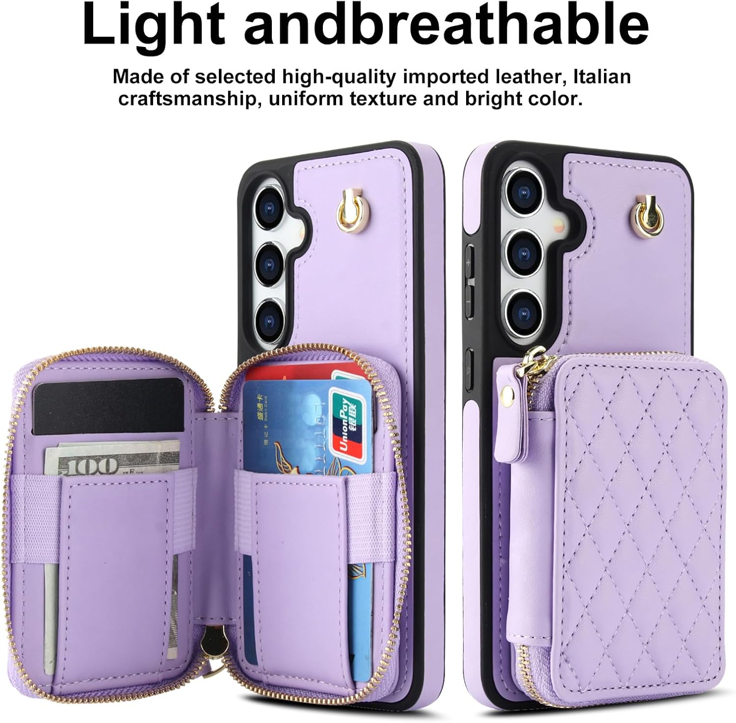 Phone Case for Samsung Galaxy S24 Plus S24+ 5G Wallet Cell Cover with Tempered Glass Screen Protector Wrist Crossbody Strap RFID Blocking Card Holder S24Plus 24S + S 24 24+ SM-S926U Women Girls Purple