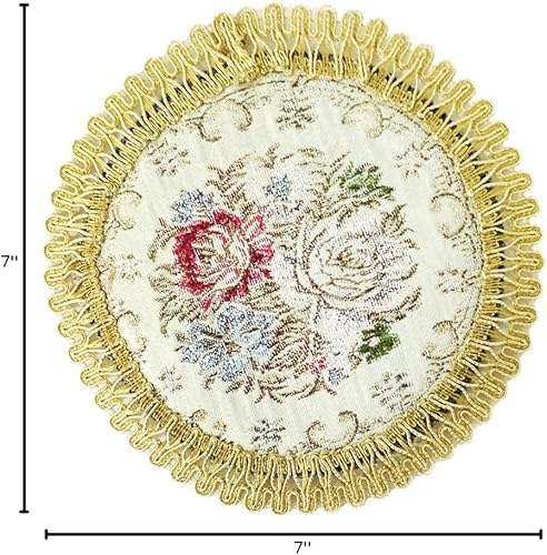 Miniatura 4 de Wrapables - Mantel individual redondo con bordado dorado (2 unidades), color rosa romántico (7 pulgadas)