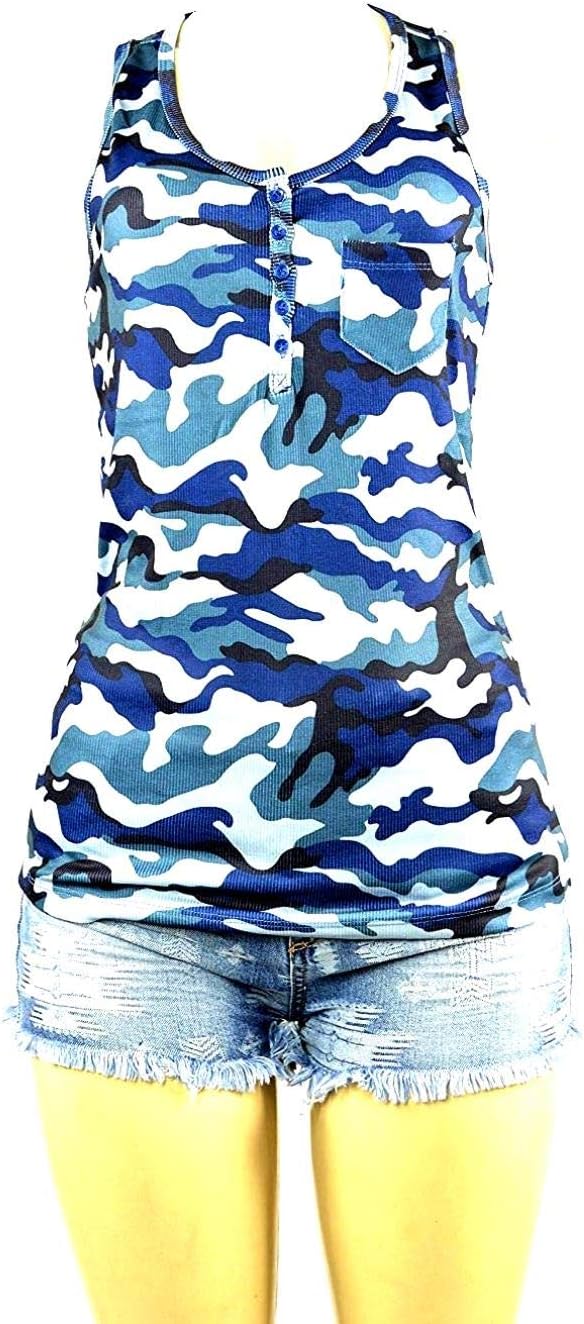 Miss SasaWomens Juniors Sexy Army Commando Military Print Camouflage Tank Top