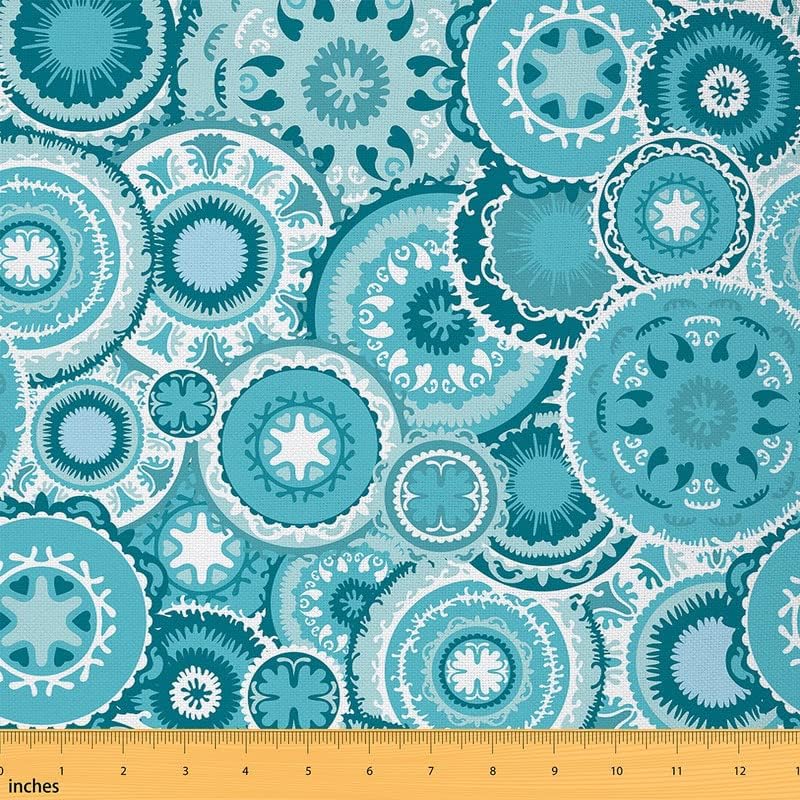 Feelyou The Yard - Tela de tapicería abstracta bohemia por The Yard, tela retro con mandala aguamarina para exteriores, tela decorativa de círculo