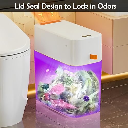 Miniatura 3 de Basurero de baño de 4 galones, impermeable, inteligente, con sensor de movimiento automático, con tapa, sensor de movimiento delgado, de plástico,