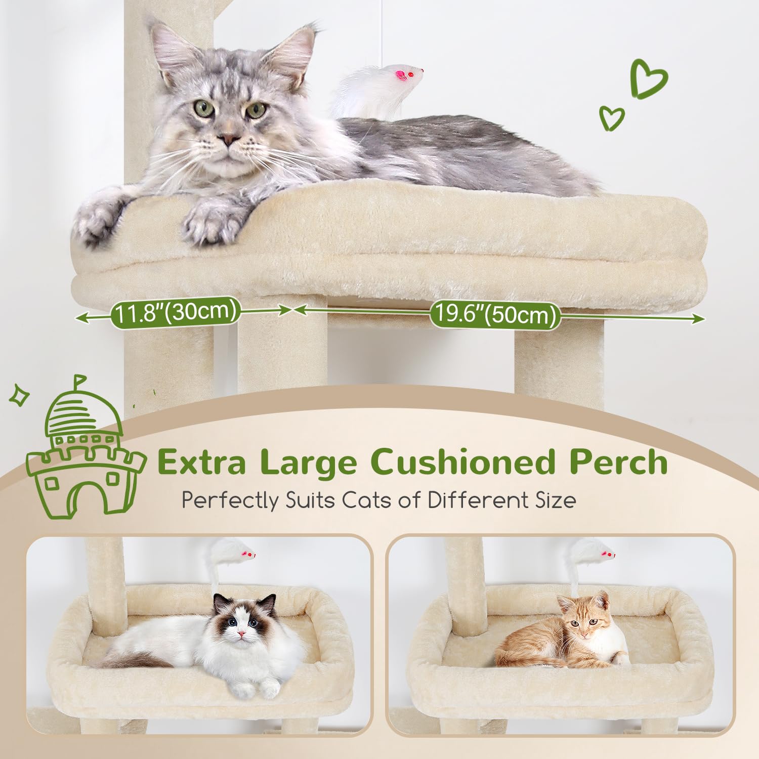 Globlazer Kratzbaum Beige für 2-4 Katzen mit 3 Große Katzenhaus 40*33