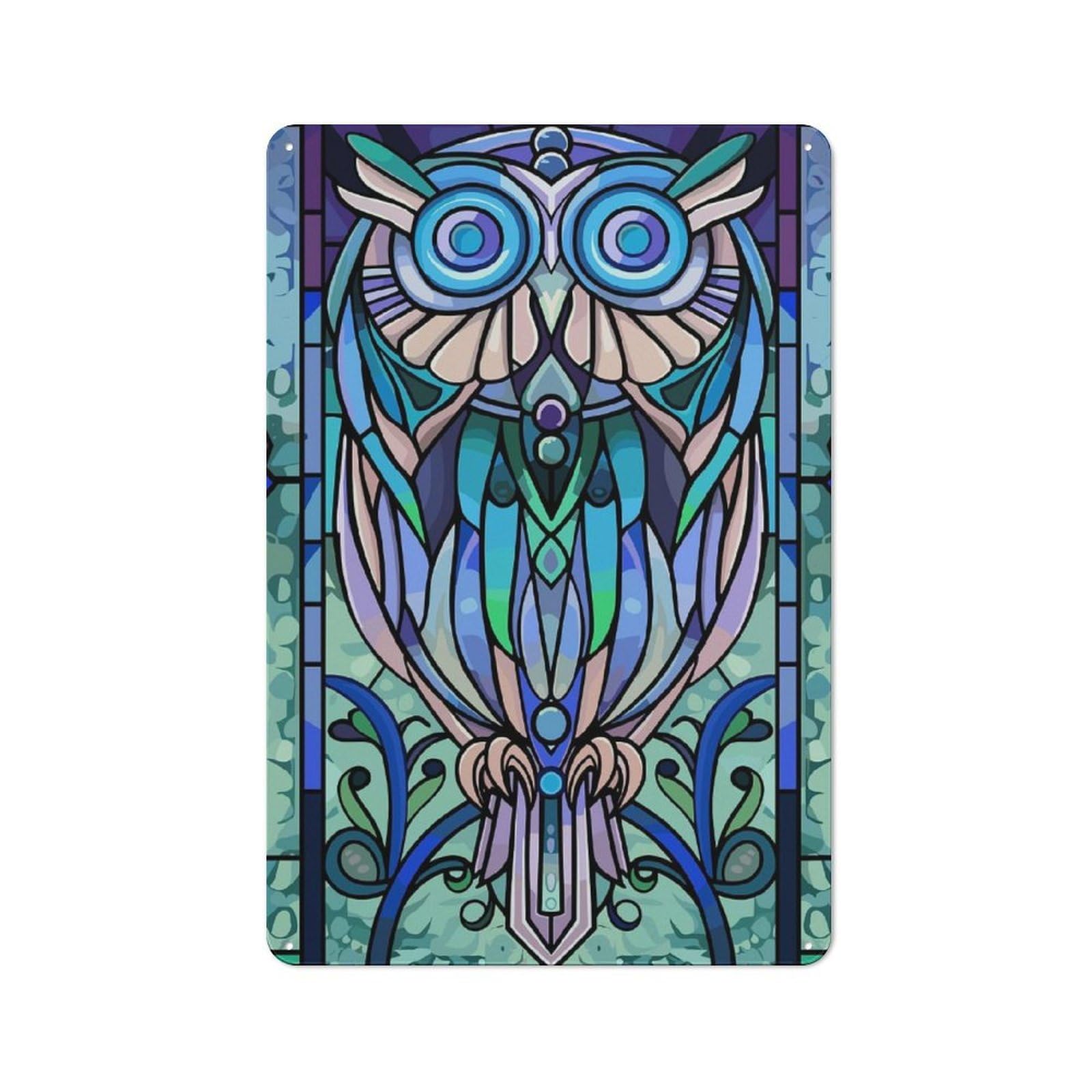 Junmoney Style Vintage Stained Glass Owl Art Metal Plaque 30X20cm, Diner Decor For Bakery, Diner, Cafe Or Family Room