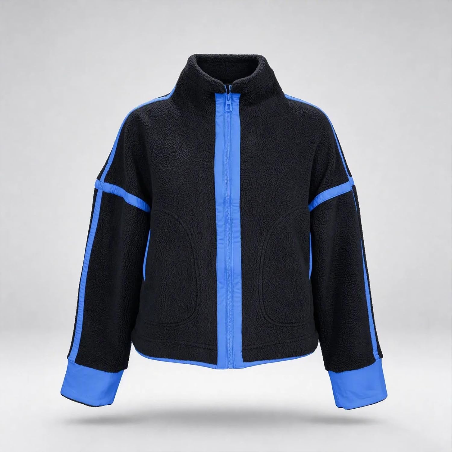 Women's Sherpa Jacket Stand Collar Zip Up Front Sporty Fleece Coat