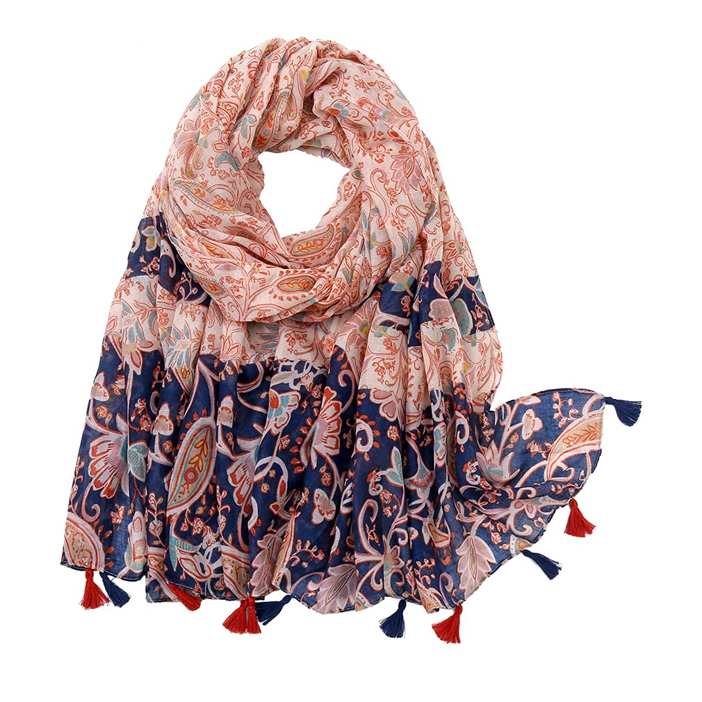 Yeieeo Women's Boho Floral Printed Fringed Scarf Shawl, Floral 15, Medium, 100% Polyester, 180x90cm