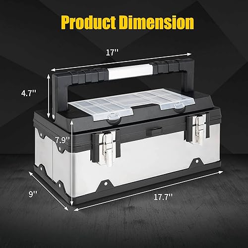 Miniatura 5 de Happytools - Caja de herramientas portátil caja de herramientas con cerradura con compartimentos de piezas pequeñas y bandeja extraíble caja de