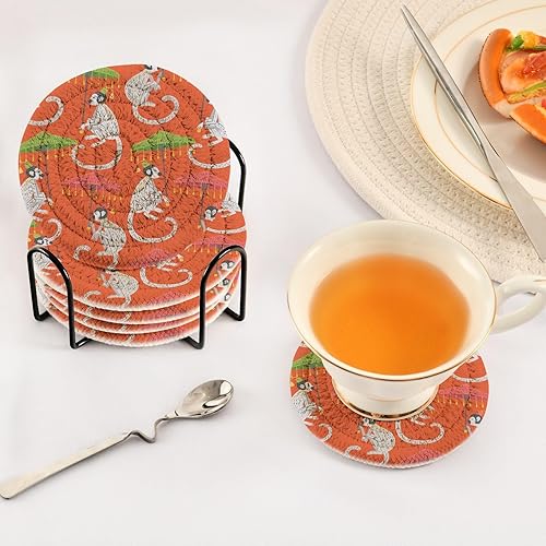Miniatura 5 de innewgogo Monkeys Chinoiserie Style - Juego de 6 posavasos absorbentes para protección de mesa, hechos a mano, redondos, tejidos, con soporte y