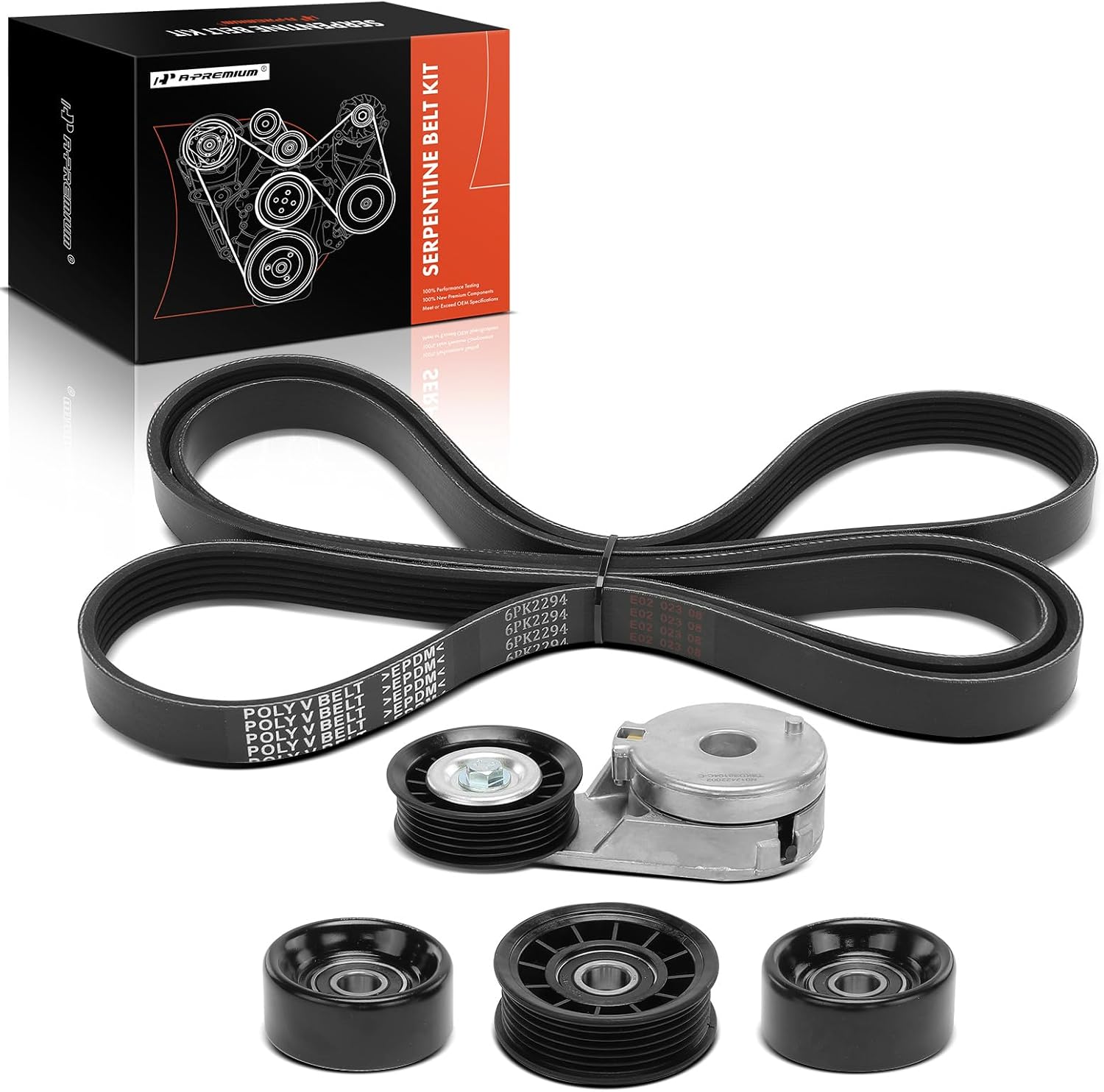 A-Premium Engine Serpentine Belt Drive Kit with Tensioner & Idler Pulley & Tensioner Pulley Compatible with Chevrolet Equinox & Pontiac Torrent, 2006 2007 2008 2009, V6 3.4L