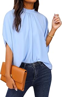 Womens Blouses Dressy Casual Mock Neck Batwing Sleeve Tops Loose Fit Tie Back Summer Tunic Tops