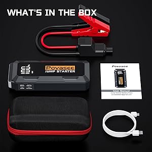 Povasee 4000A Jump Starter 12V Battery Jumper Starter(10L Gas 10L Diesel Engine),Car Battery Jump Starter with 3" LCD Display, Power Bank/Dual Output/LED Light