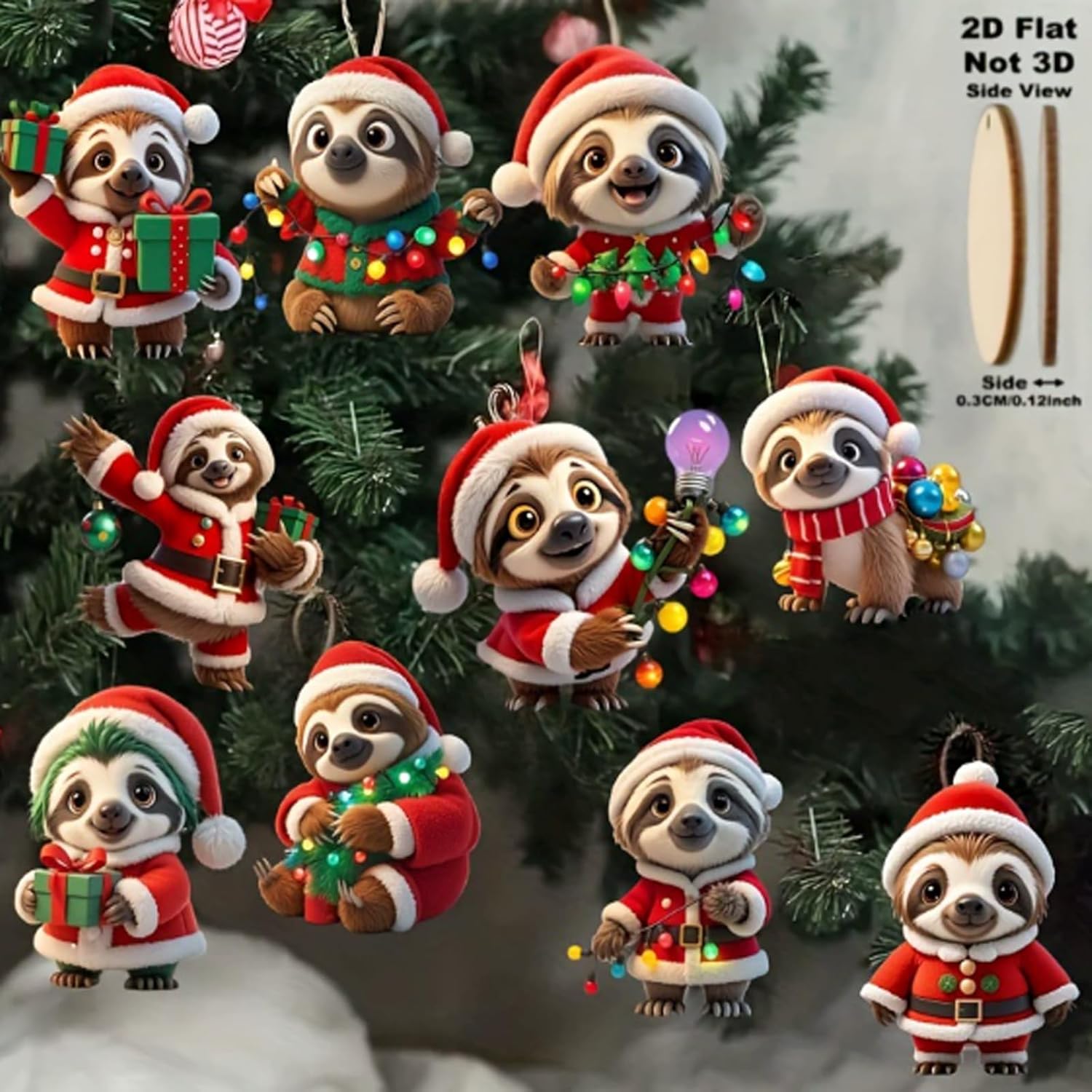 Christmas Tree Acrylic Ornament Set Adorable Sloth Decorations Cute Sloths with Santa Hats and Christmas Decorations Perfect Holiday Decor for Christmas Tree Family 12 Pcs - Image 4