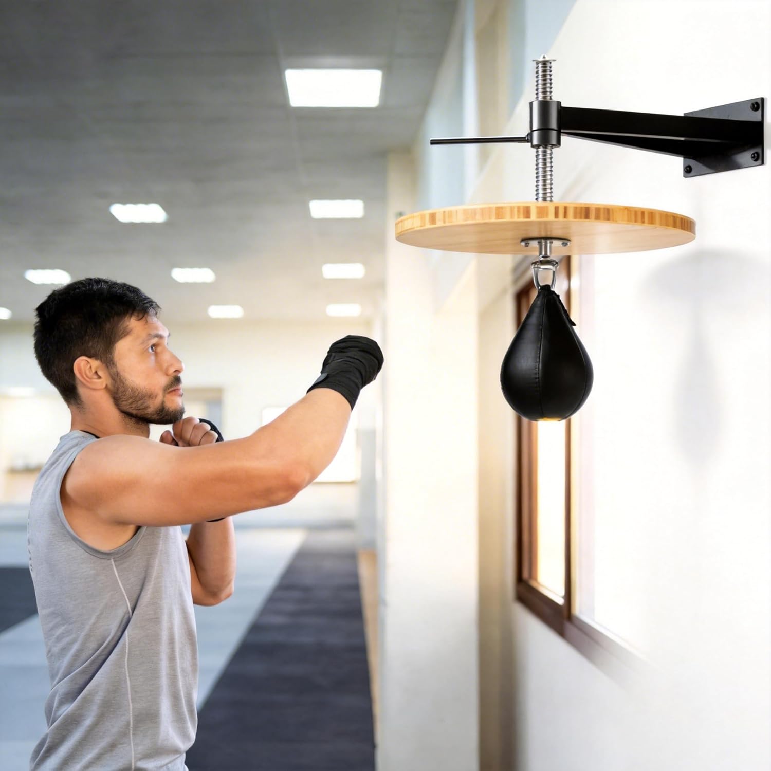 Speed Bag Platform, Bamboo Wood SpeedBag Mount, Height Adjustable with Speed Bag Swivel for Boxing Training Workout, Punching, Exercise