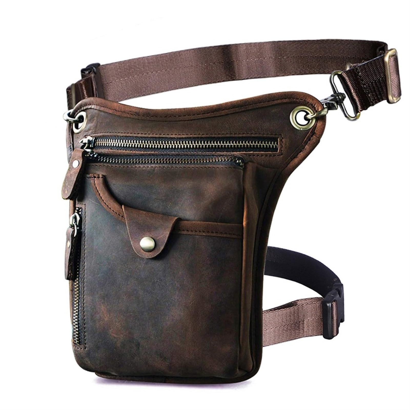 Gruby Crazy Horse skórzany męski design na co dzień kawa klasyczna torba na ramię moda podróżna nerka pas biodrowy torba na nogi 211-5, Ciemny brąz, Jeden rozmiar