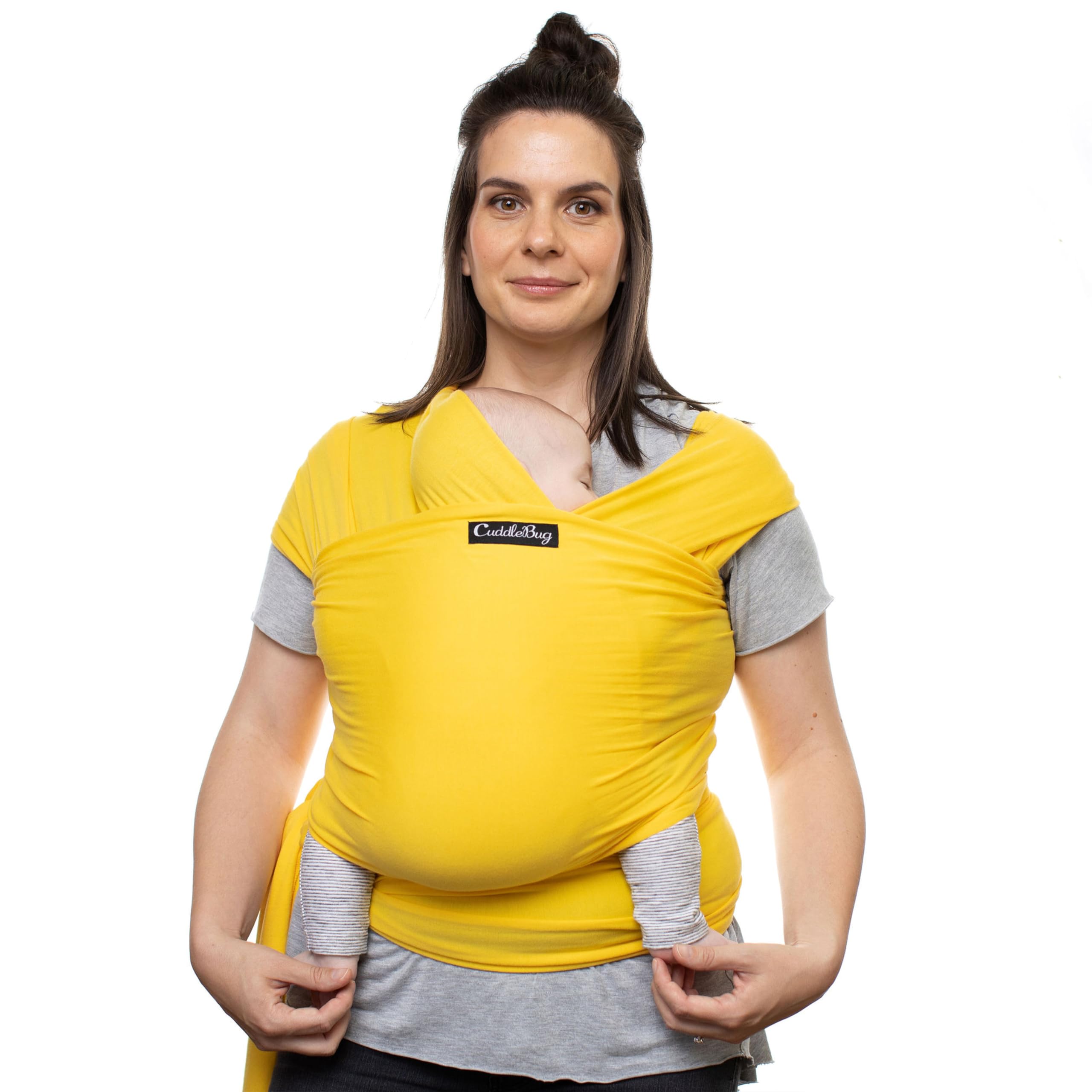 CuddleBug Babytragetuch ab Geburt bis 36 Monate (3,2-15,8 kg) - Kuscheliges & Elastisches Tragetuch Baby, Verstellbar von XS bis XXL, Stillfreundlich & Einfach zu Binden (Gelb)