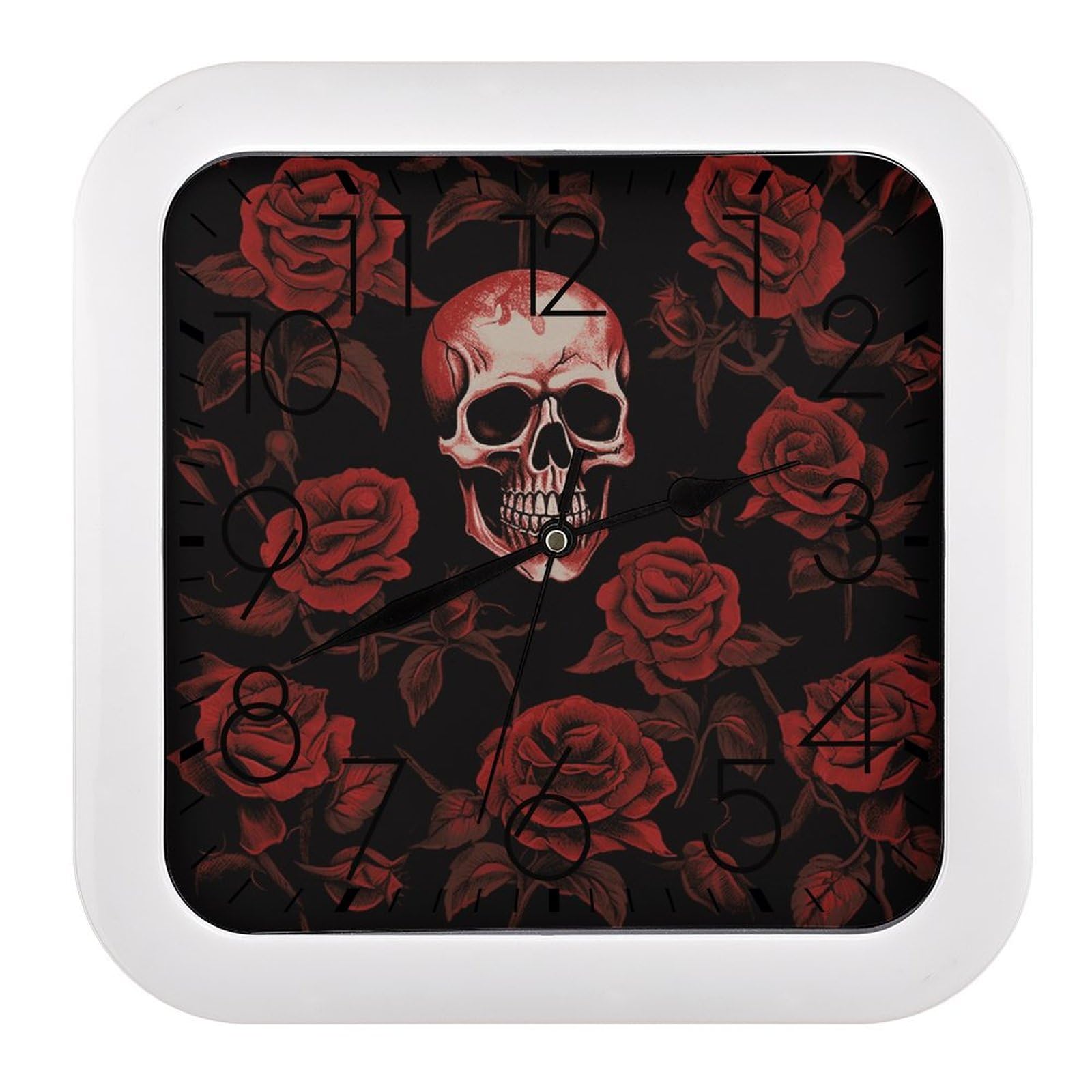 Horloge murale vintage tête de mort rose et carrée pour salon