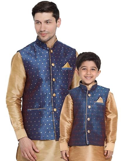 Baap Beta Deep Blue Nehru Jacket