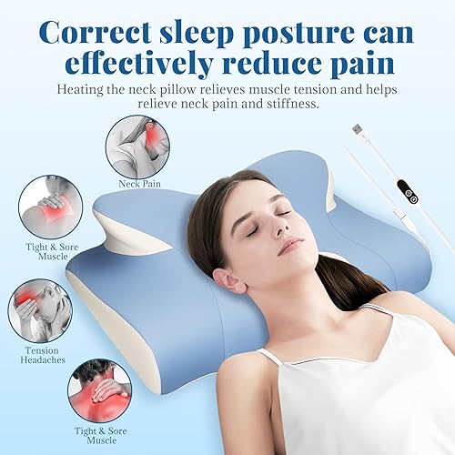 Miniatura 2 de Almohada térmica para el cuello para aliviar el dolor, almohada cervical ergonómica de espuma viscoelástica para personas que duermen de lado,