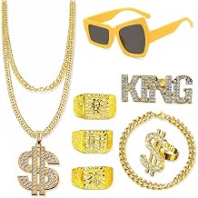 ZhengYuFa 90s 20s Rapper Accessories Fake Gold Chain,Dollar Ring Necklace Costume Jewelry,Carnival Halloween,Rapper Costume