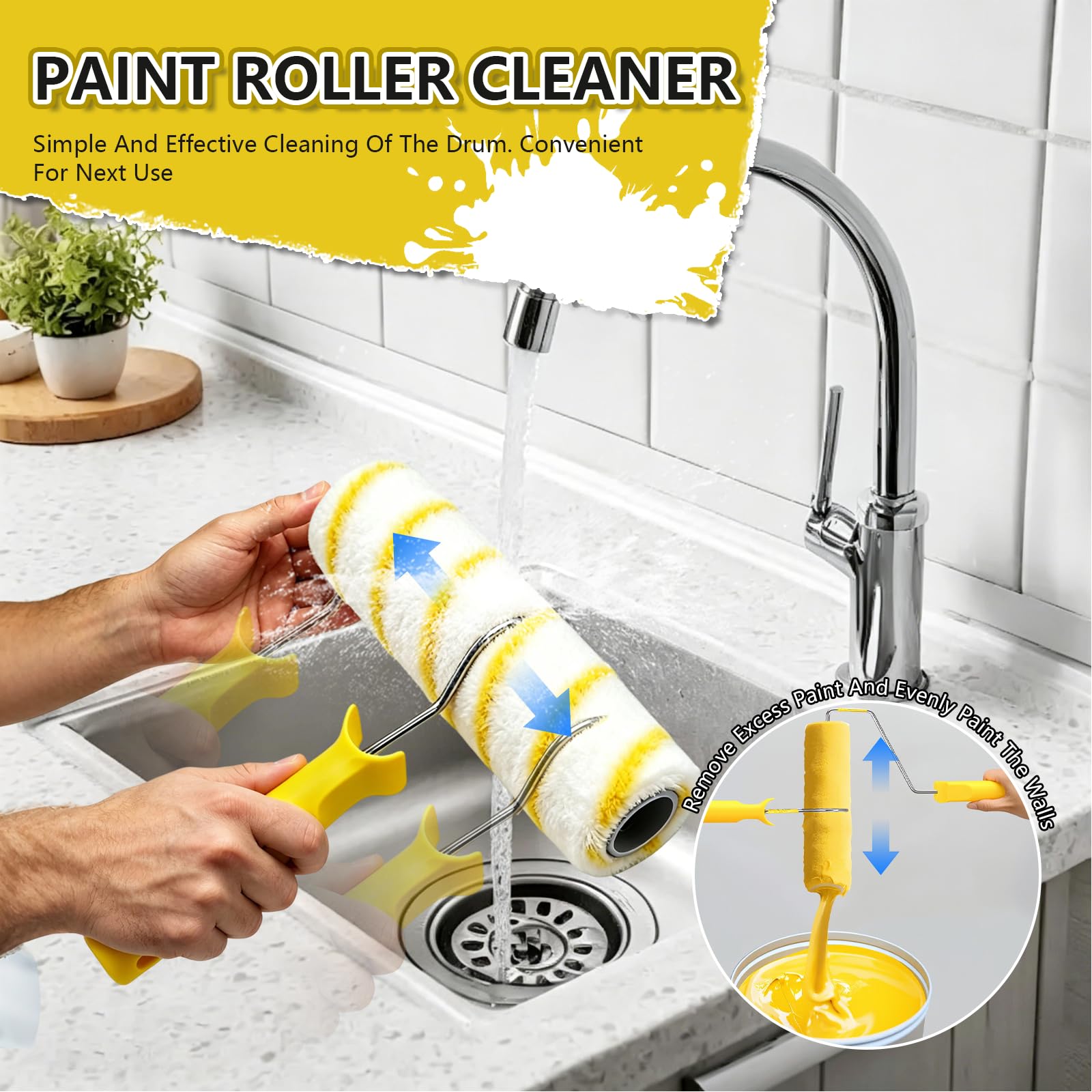 Set di 18 rulli da pittura con asta di estensione, set di rulli da 22,9 cm e 10,2 cm, set di rulli e vassoi professionali, kit per dipingere pareti, bordi e soffitti, kit di decorazione per la casa