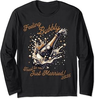 Just Married Wedding Announcement 2025 Champagne Toast Long Sleeve T-Shirt
