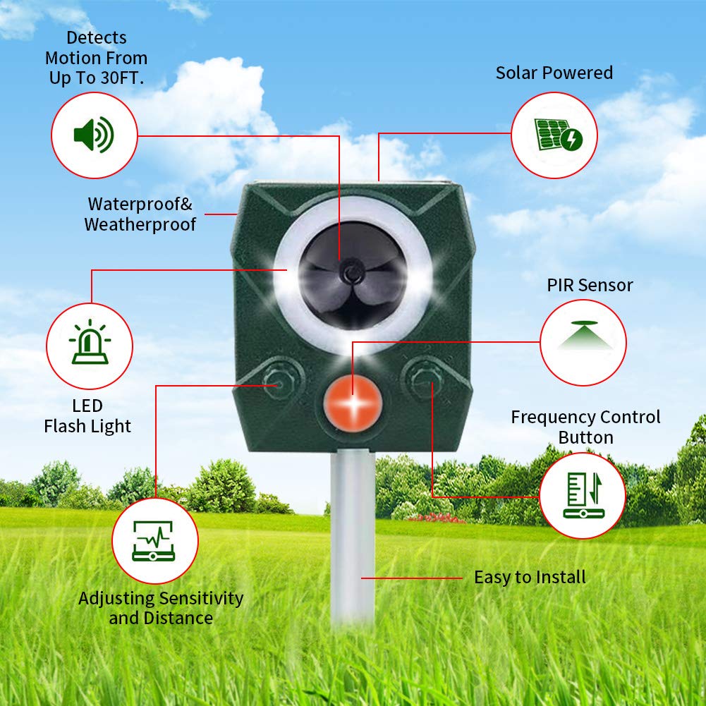 Repellente Gatti Ultrasuoni Energia Solare Impermeabile a Fequenza Regolabile Con allarme animale Adatto per Gatti, Cani, Ratti, Uccelli e Volpi Adatto agli Giardino,Fattoria,Cortile