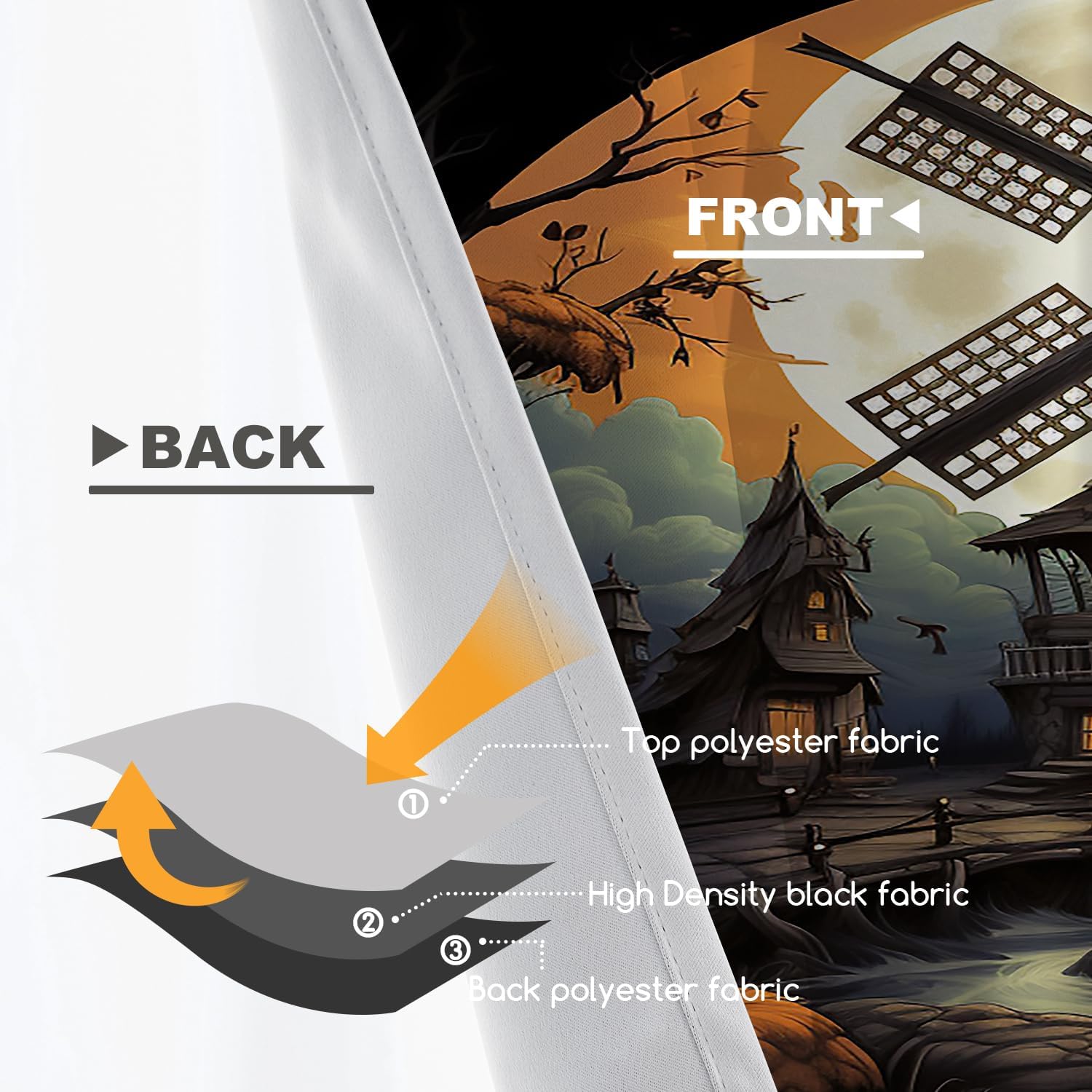 Shrahala Halloween Windmill Kitchen Valances, Windmill in Dark Orange Forest Half Window Curtain Window Treatment Multilayer Polyester Blackout for Living Room Bathroom 2 Pack 52 x 18 in