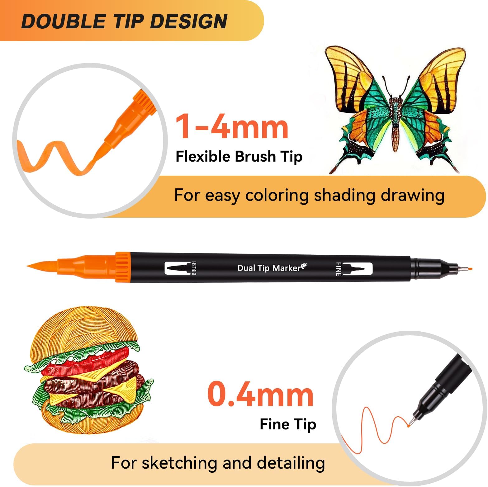 Dual Markers Brush Pens for Adult Kids Coloring Books,120 Colors Art Marker Set with Fine & Brush Tip Pen for Bullet Journaling, Coloring, Drawing, Hand Lettering, Calligraphy, Art Supplies