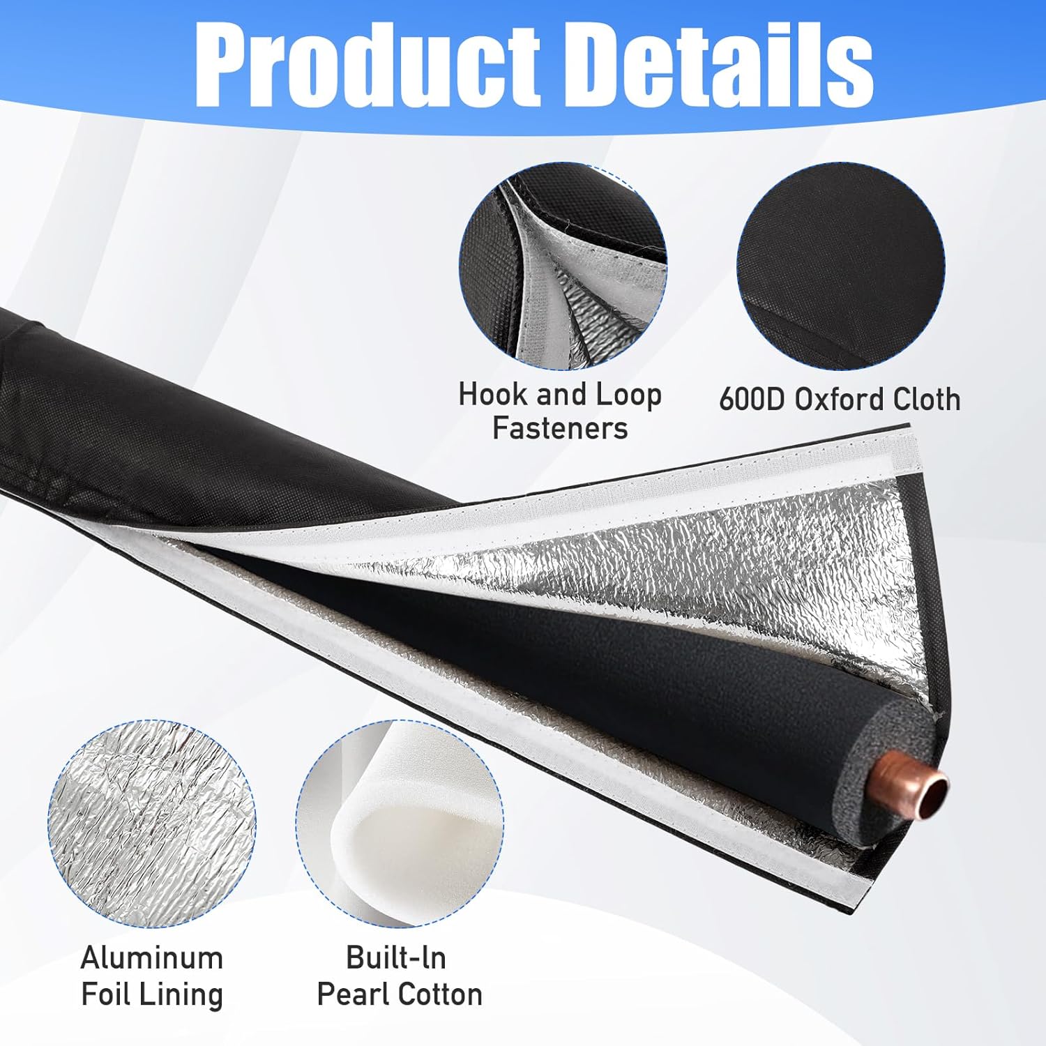 3 Layers HVAC Copper Pipe Insulation Cover 70.9x10.2 Inch AC Hose Insulation Sleeves for Central Air 600D Oxford Flexible Copper Lines Insulation Wrap for Central Air Conditioning Mini Splits