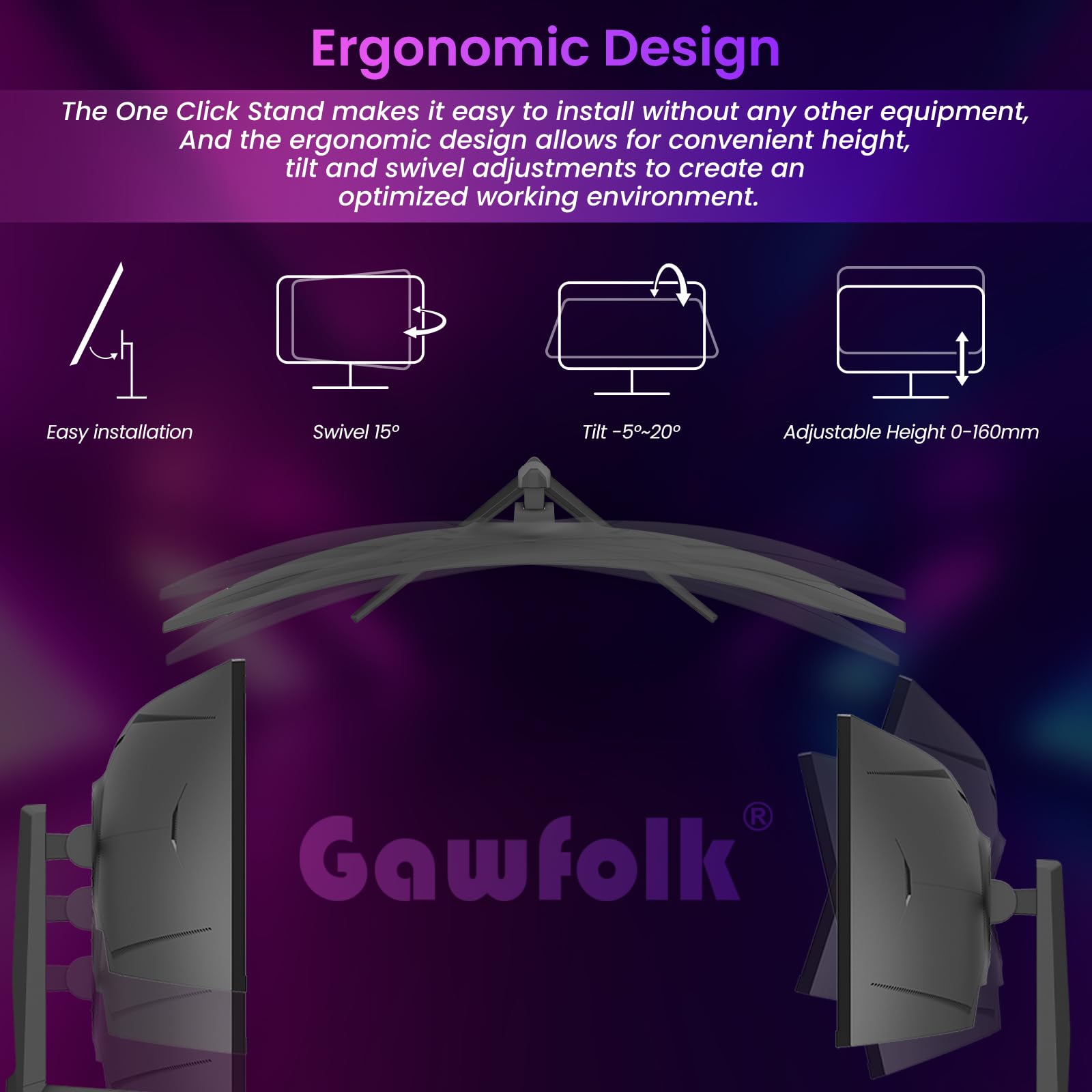 Gawfolk Monitor Gaming Curvo 49 Pulgadas Ultra Ancho DQHD 5120x1440, Tasa de Refresco 120Hz, Curvatura 1500R Formato 32:9, Modos Pip/PBP, Compatible AMD FreeSync, 120% sRGB, Puertos HDMI 2.1 y DP 1.4