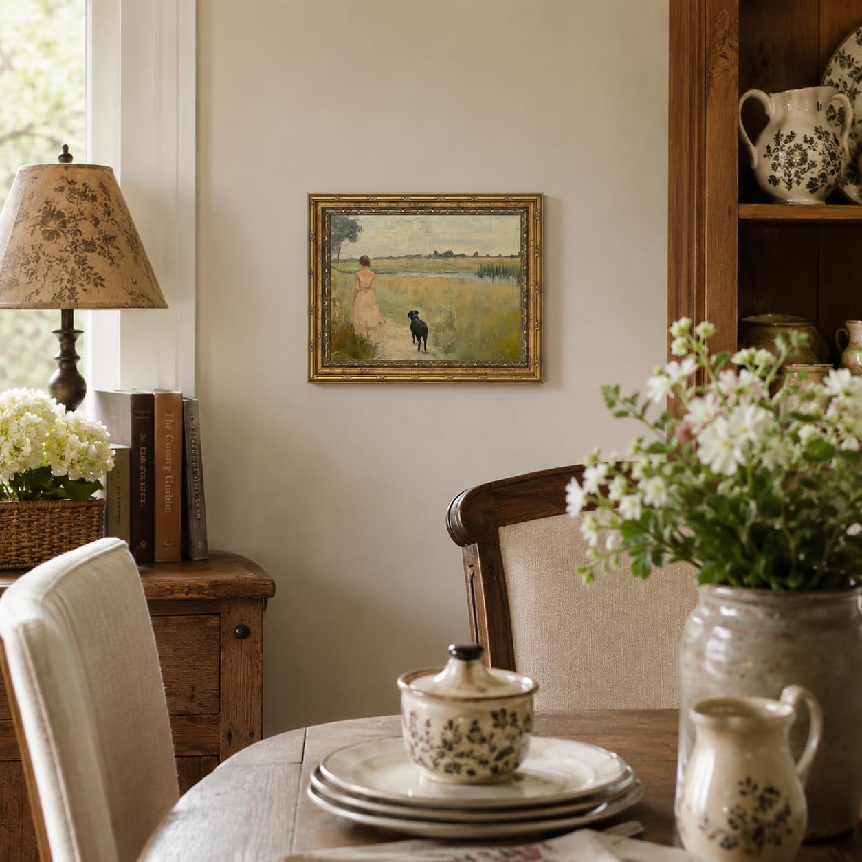 Vintage Dog Landscape Wall Art, Gold Framed Farmhouse Decor,16x24 inch image 5