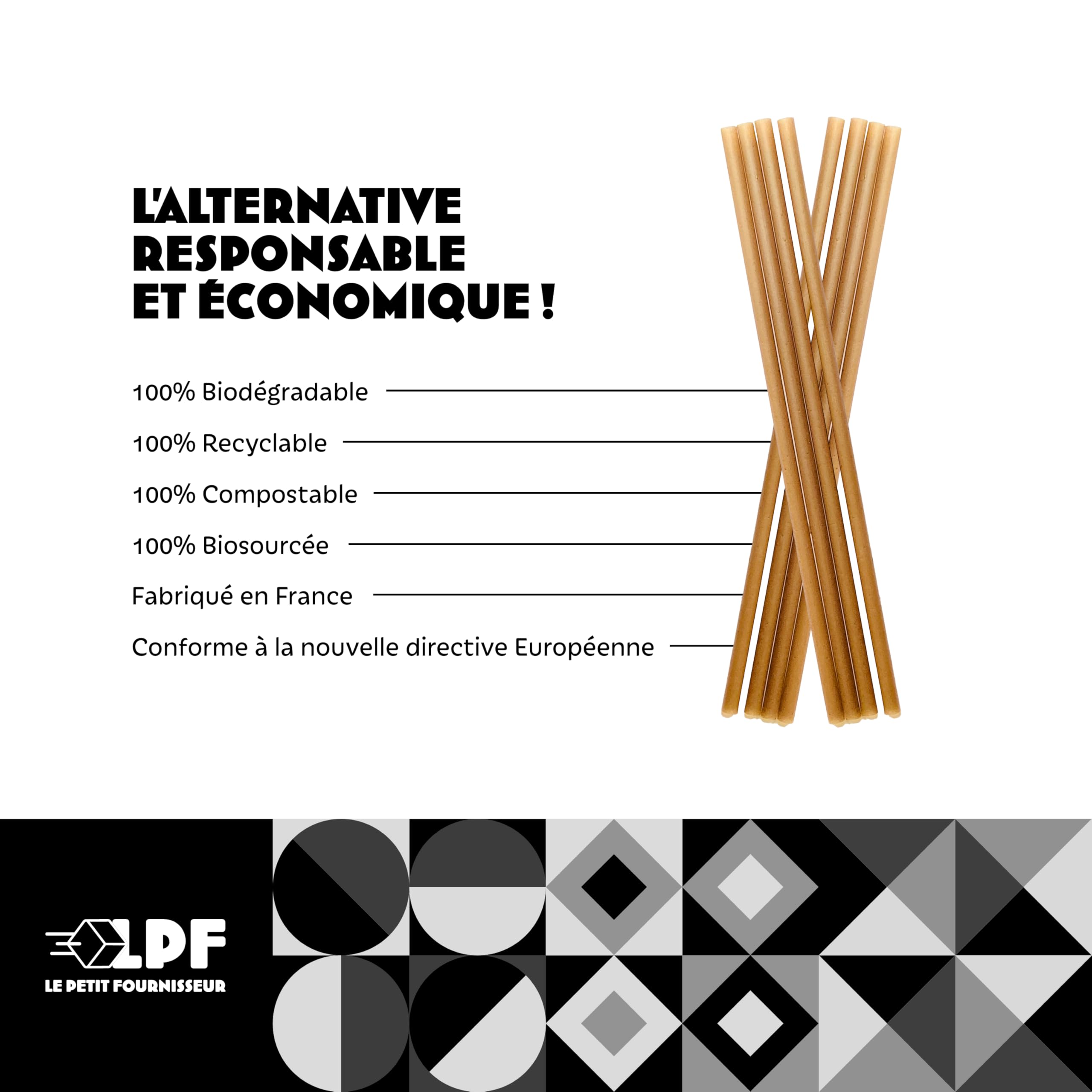LPF LE PETIT FOURNISSEUR – Pailles Canne à Sucre 21cm – Réutilisables & Compostables – Sans Goût ni Odeur – Ne ramollie pas résistance 24h Boissons Froides – Sans Plastique – Lot 500 – Made in France