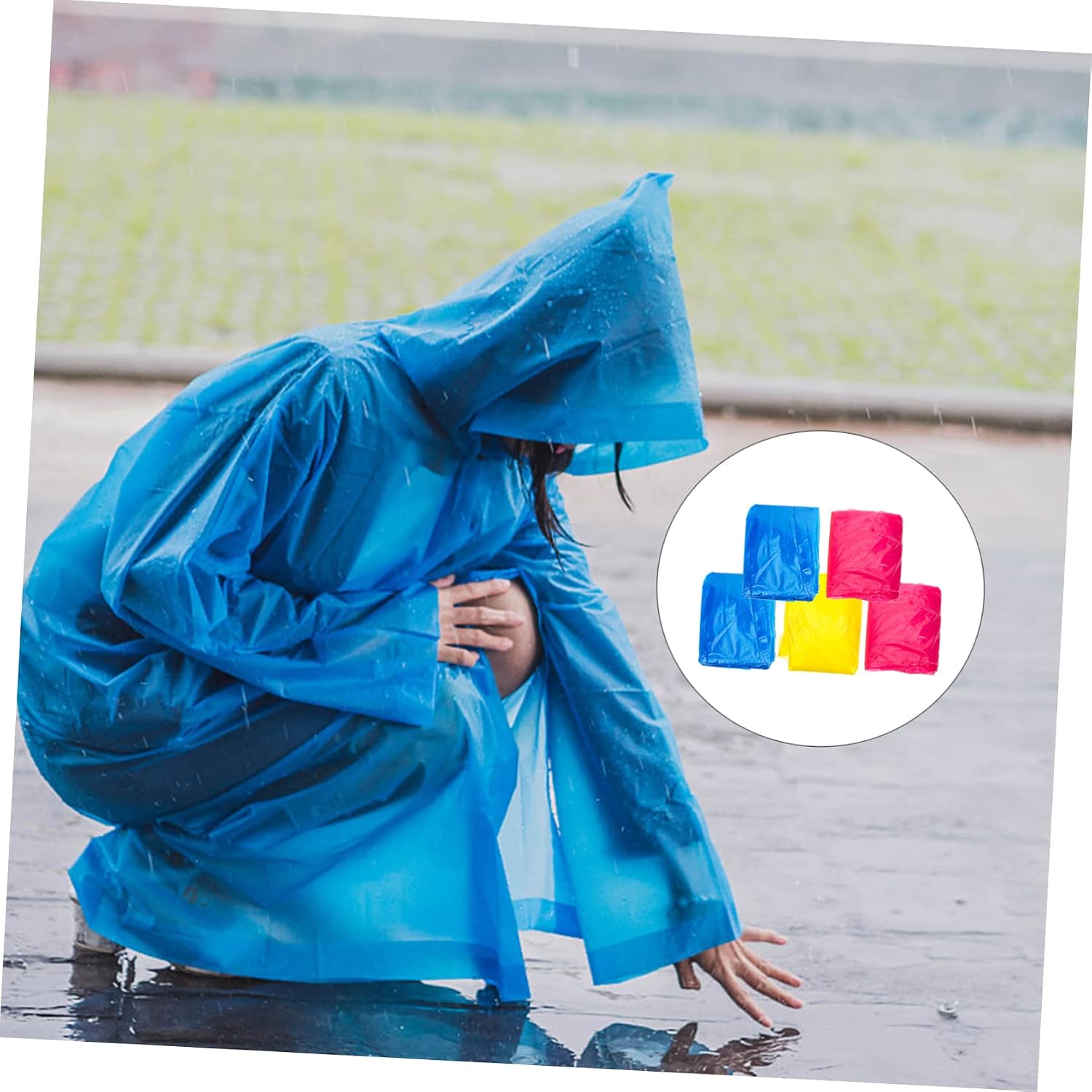 Disposable Rain Ponchos 10pcs PE Hooded Drawstring Outdoor Travel