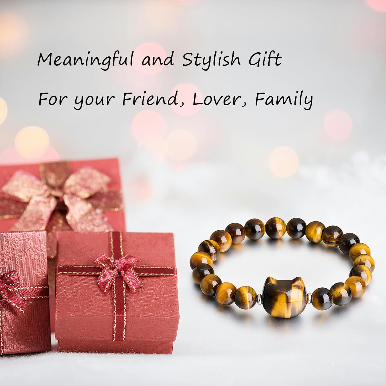 Beaded Bracelets for Women, Black Obsidian Money Attraction Bracelet, 8mm Healing Relax Anxiety Luck Crystal Bead Bracelets, Adjustable Jewelry Feng Shui Stretch Bracelet Cat Lover Gifts for Women Men - Image 5