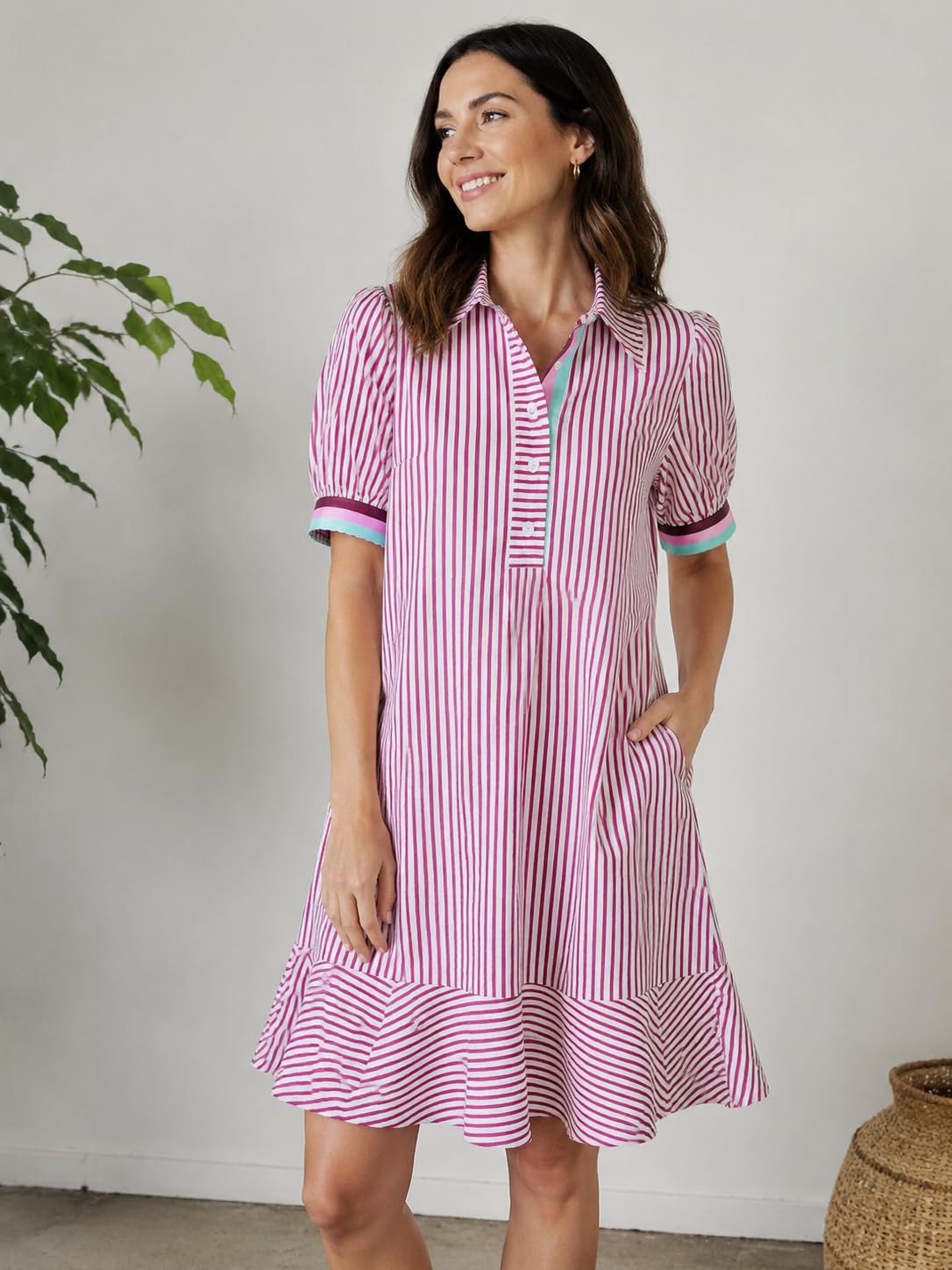 Kedera Womens Striped Mini Summer Dress Button Work Dresses image 3