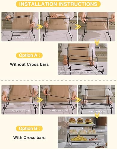 Miniatura 5 de Yedio Juego de bandejas para servir de 3 niveles de porcelana de 12 pulgadas, bandejas para servir escalonadas, soporte plegable más resistente con