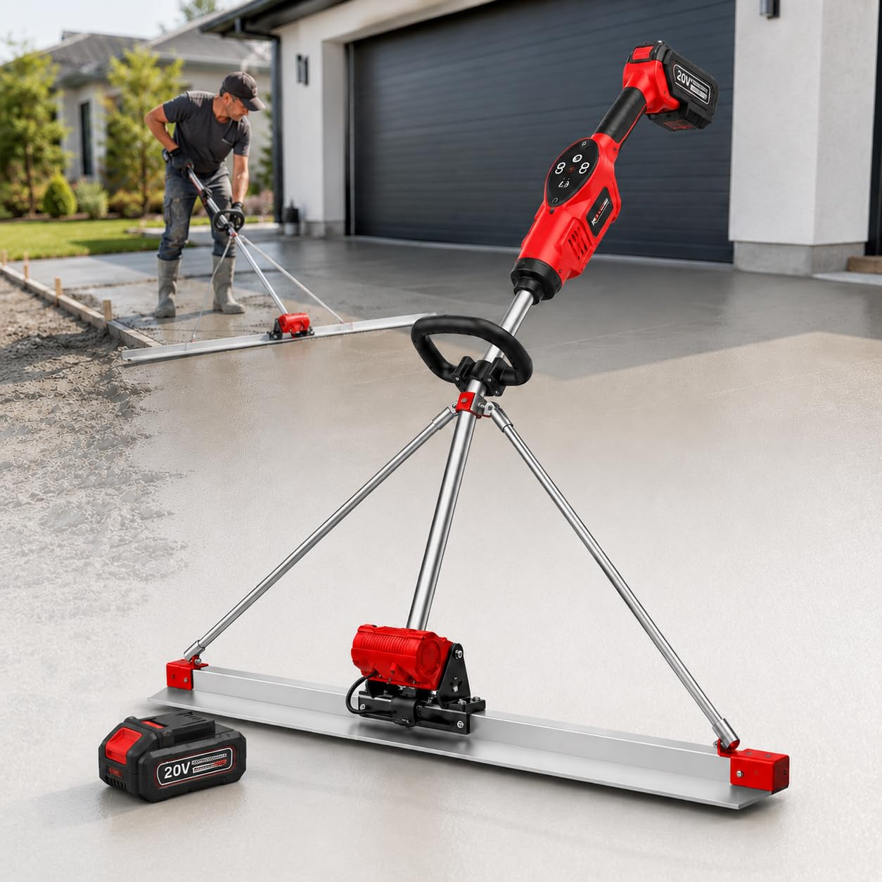 forplubossmmp Concrete Vibrating Tool, 21v Cordless Power Screed Cement Finishing Machine With 59in Stainless Steel Board, 9-Speed Leveling Tamper Ruler For Sidewalks And Slabs singlebattery