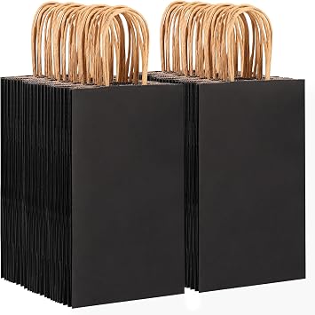 OUTUXED 150pcs Black Paper Bags with Handles, 5.25x3.2x8 Inches Small Gift Bags Bulk for Shopping, Birthday, Wedding, Merchandise and Business Party