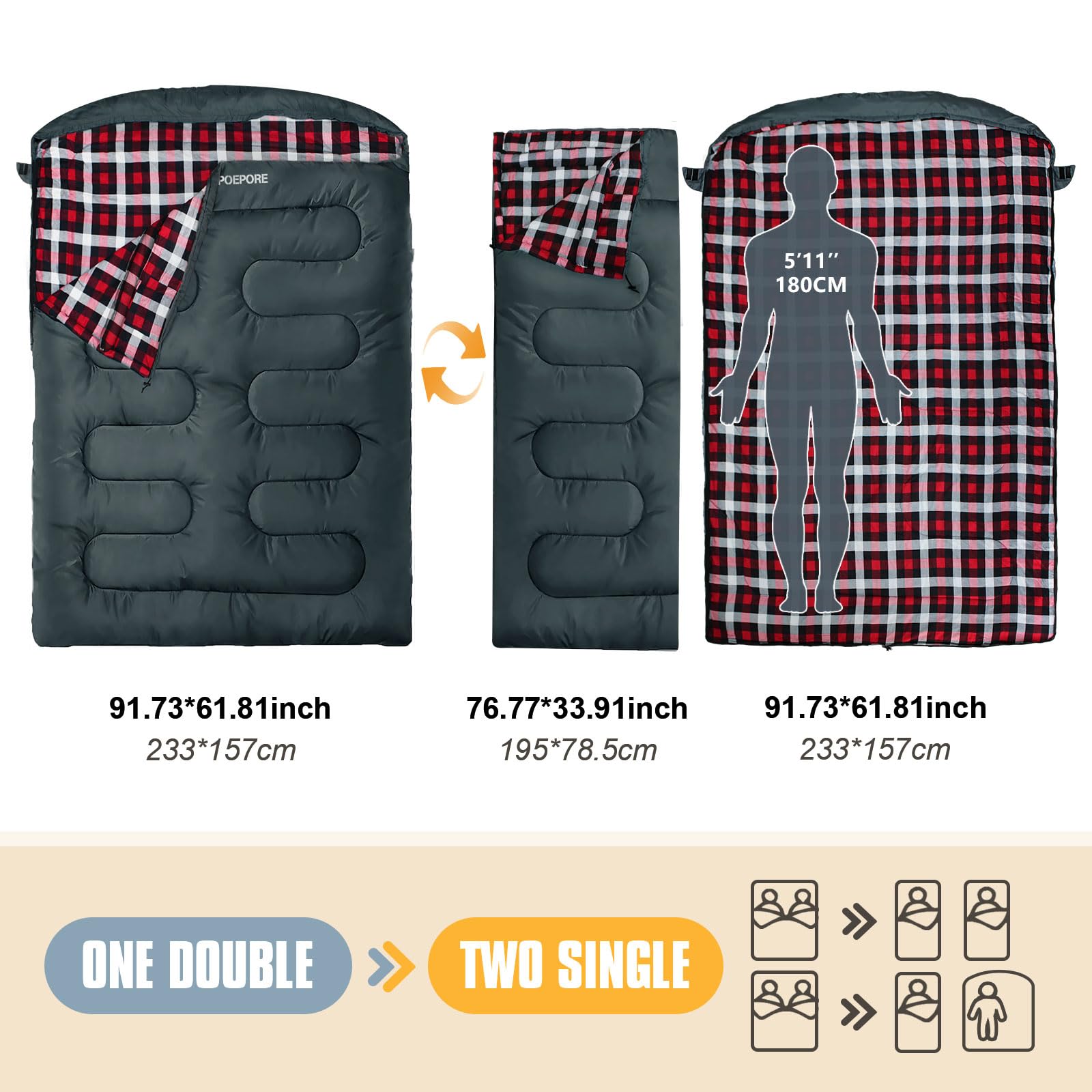 Poepore XXL Slaapzak, outdoor, voor volwassenen, 3-4 seizoenen, katoen, flanellen voering, camping, slaapzakken, winter, dekenslaapzak, waterdicht en warm, 230 x 90 cm, donkerblauw Poepore XXL Slaapzak, outdoor, voor volwassenen, 3-4 seizoenen, katoen, flanellen voering, camping, slaapzakken, winter, dekenslaapzak, waterdicht en warm, 230 x 90 cm, donkerblauw