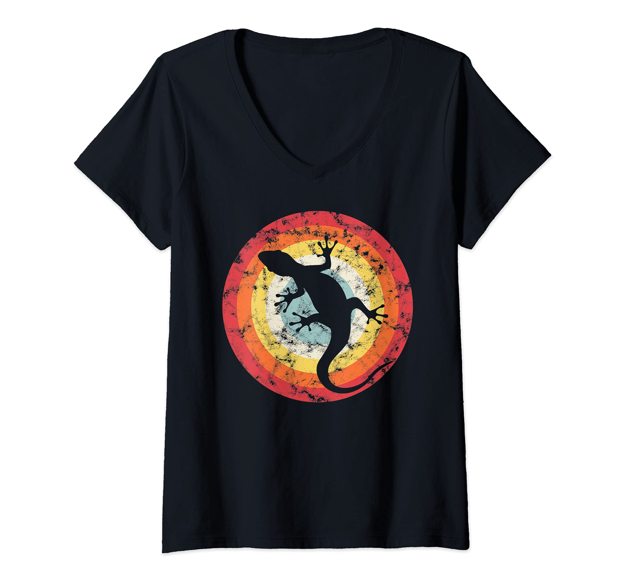 Womens Lizard Vintage Reptile Gecko Terrarium Owner Zoo V-Neck T-Shirt, Black