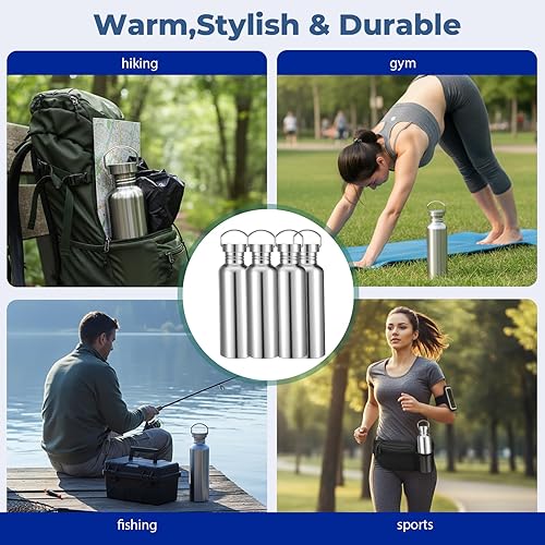 Miniatura 7 de Paquete de 4 botellas de agua de acero inoxidable 304 de 35 onzas con asa, reutilizables, sin aislamiento, de una sola pared, para ciclistas,